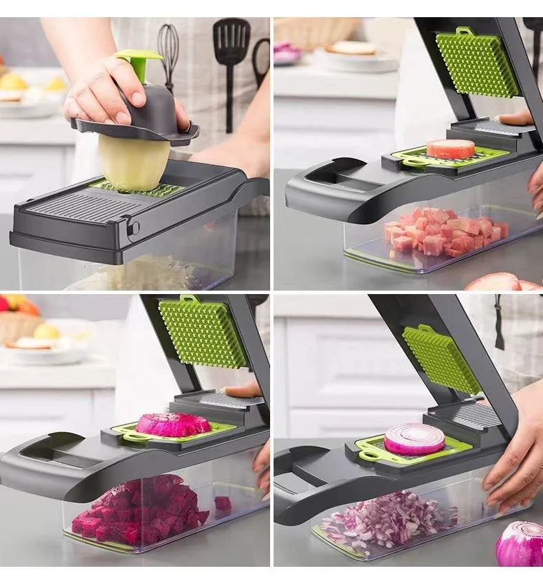14/16pcs Multifunctional Vegetable Slicer Cutter Food Grade Shredder with Basket Fruit Potato Onion Mincer Chopper Carrot Grater