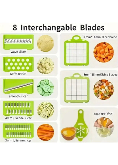 14/16pcs Multifunctional Vegetable Slicer Cutter Food Grade Shredder with Basket Fruit Potato Onion Mincer Chopper Carrot Grater