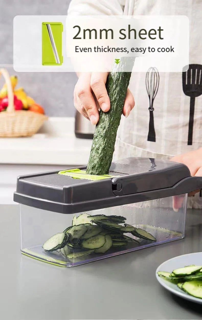 14/16pcs Multifunctional Vegetable Slicer Cutter Food Grade Shredder with Basket Fruit Potato Onion Mincer Chopper Carrot Grater